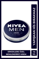 MEN Erkek Creme 75ml, Yoğun Nemlendirici, Yağlı ve Yapışkan His Bırakmaz, Hızlı Emilir, El Vücut Yüz