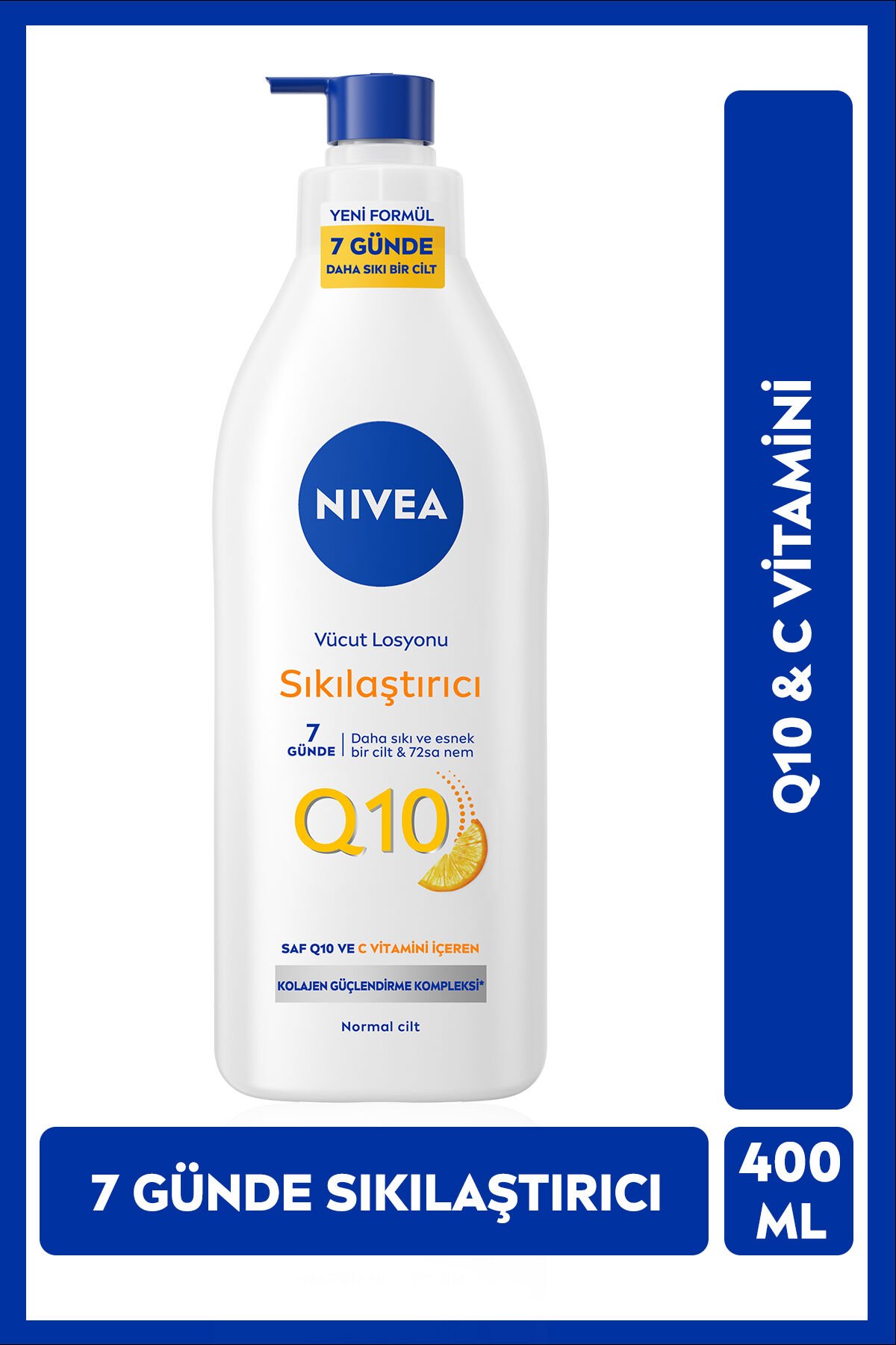 Q10 Sıkılaştırıcı Vücut Losyonu 400ml, 7 Günde Sıkılaşma, 72 Saat Nemlendirici,C Vitamini,Esnek Cilt