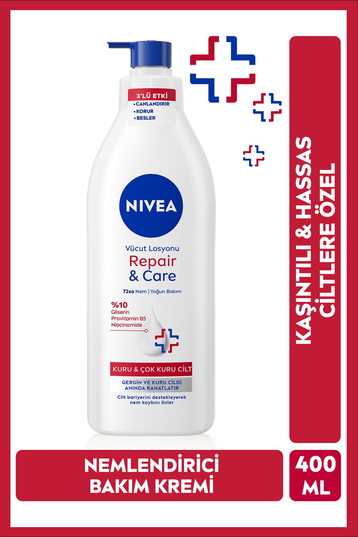 Vücut Losyonu Repair Care 400 ml,72 Saat Nemlendirici,Kuru Cilt,Kaşıntılı ve Hassas Ciltlere Özel