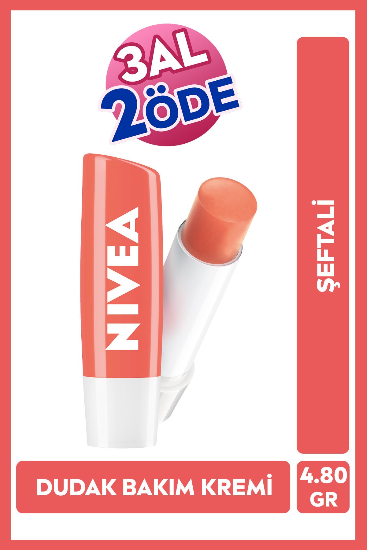 Şeftali Nemlendirici Dudak Bakım Kremi ve Parlatıcısı 4.8gr, Şeftali Aroması, Işıltılı Mercan Renk