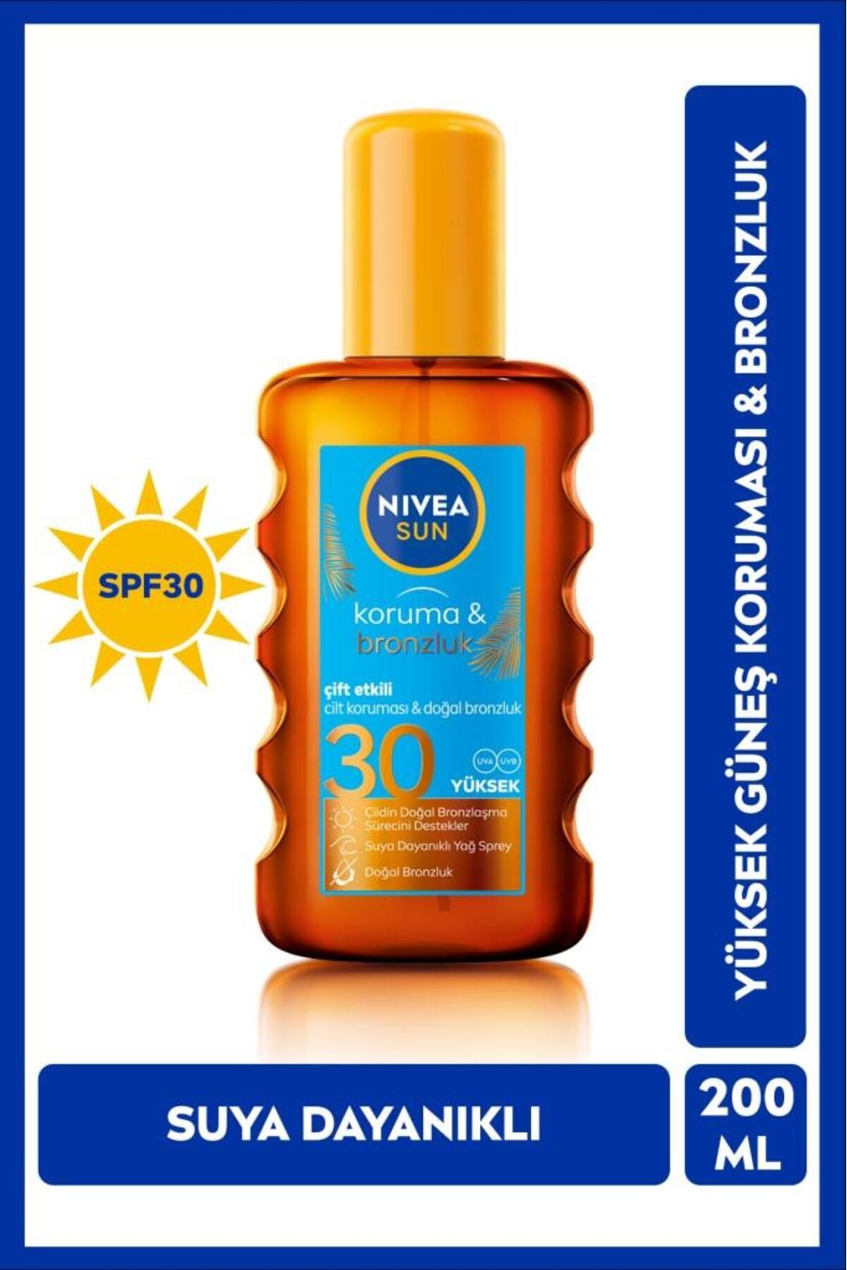 SUN SPF30 Çift Etkili Koruma ve Bronzluk Güneş Spreyi 200ml, Doğal Bronzluk, Suya Dayanıklı, UVA UVB