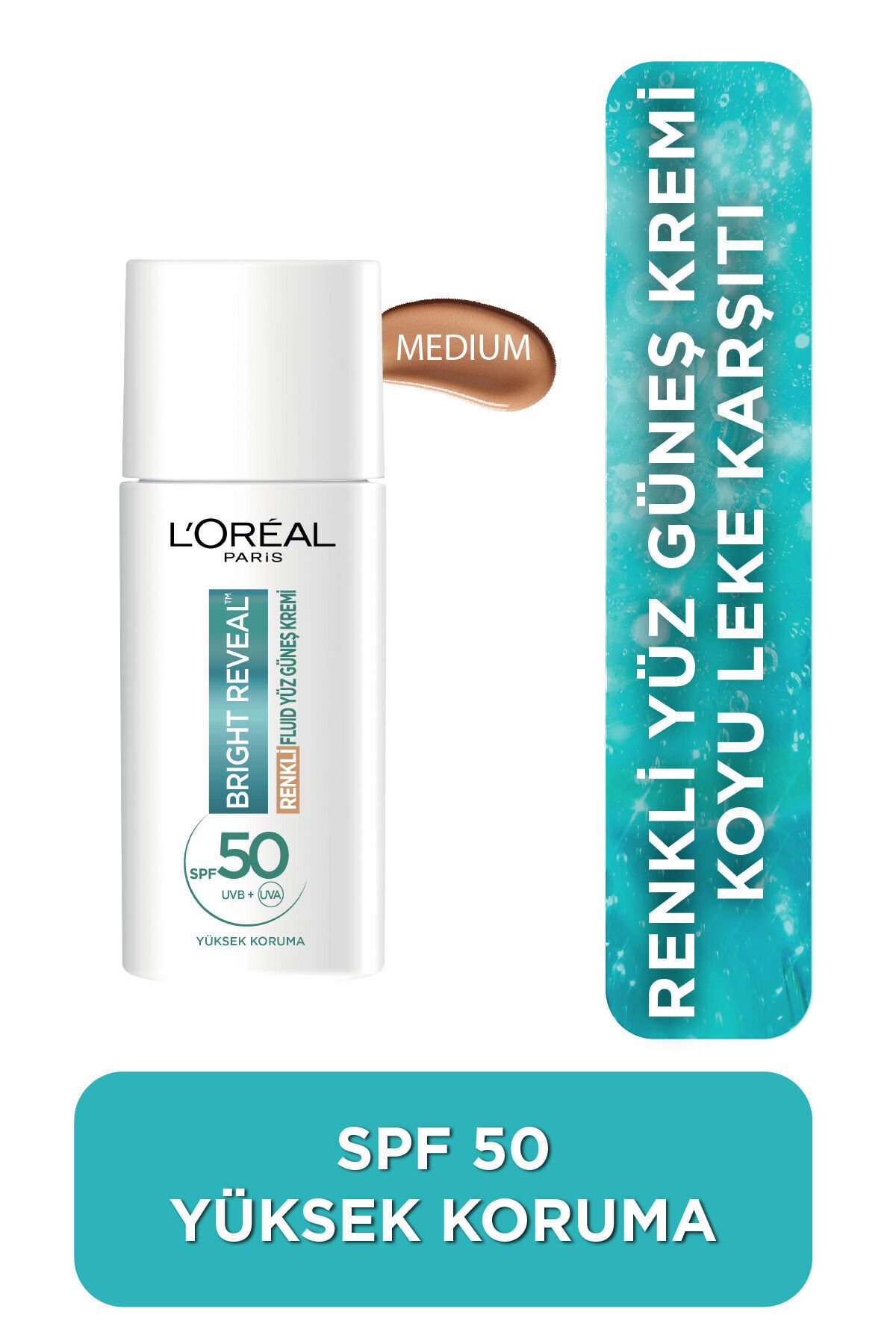 Bright Reveal Spf 50+ Koyu Leke Karşıtı Renkli Fluid Günlük Yüz Güneş Kremi 50ml - Medium