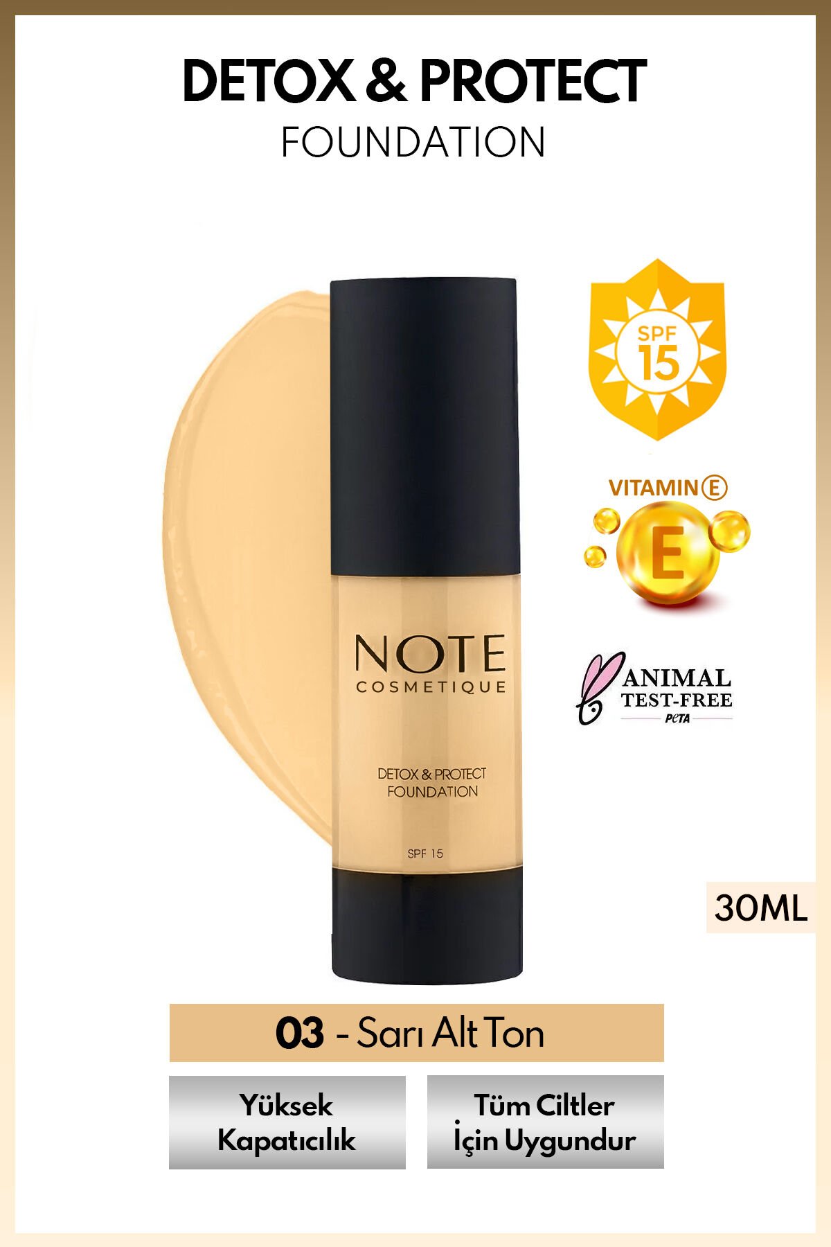 Detox & Protect Foundation Spf 15 Yoğun Kapatıcı Saten Bitişli Fondöten - 03 Medium Beige 03 Medium Beige