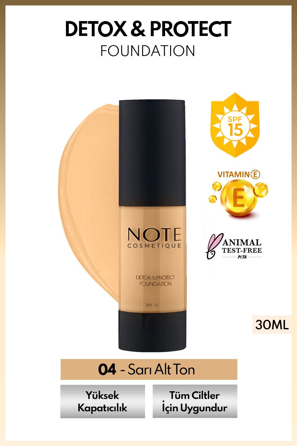 Detox & Protect Foundation Spf 15 Yoğun Kapatıcı Saten Bitişli Fondöten - 03 Medium Beige 04 Sand
